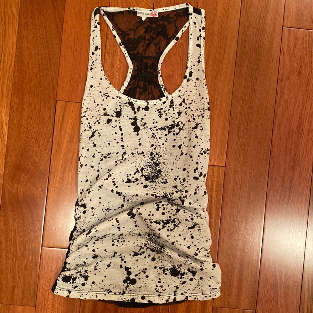 Tank top with black sheer lace back